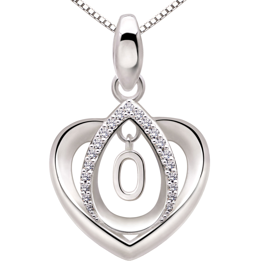 ALOV Jewelry Sterling Silver Lucky Number Anniversary Numeral Love Heart Cubic Zirconia Pendant Necklace