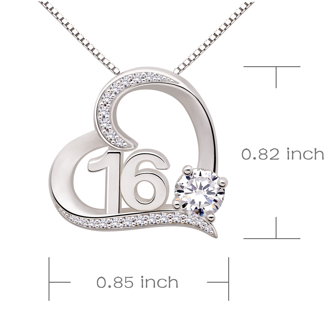 ALOV Jewelry Halskette mit Anhänger aus Sterlingsilber zum 16. Geburtstag, Sweet 16 Sixteen, mit Zirkonia