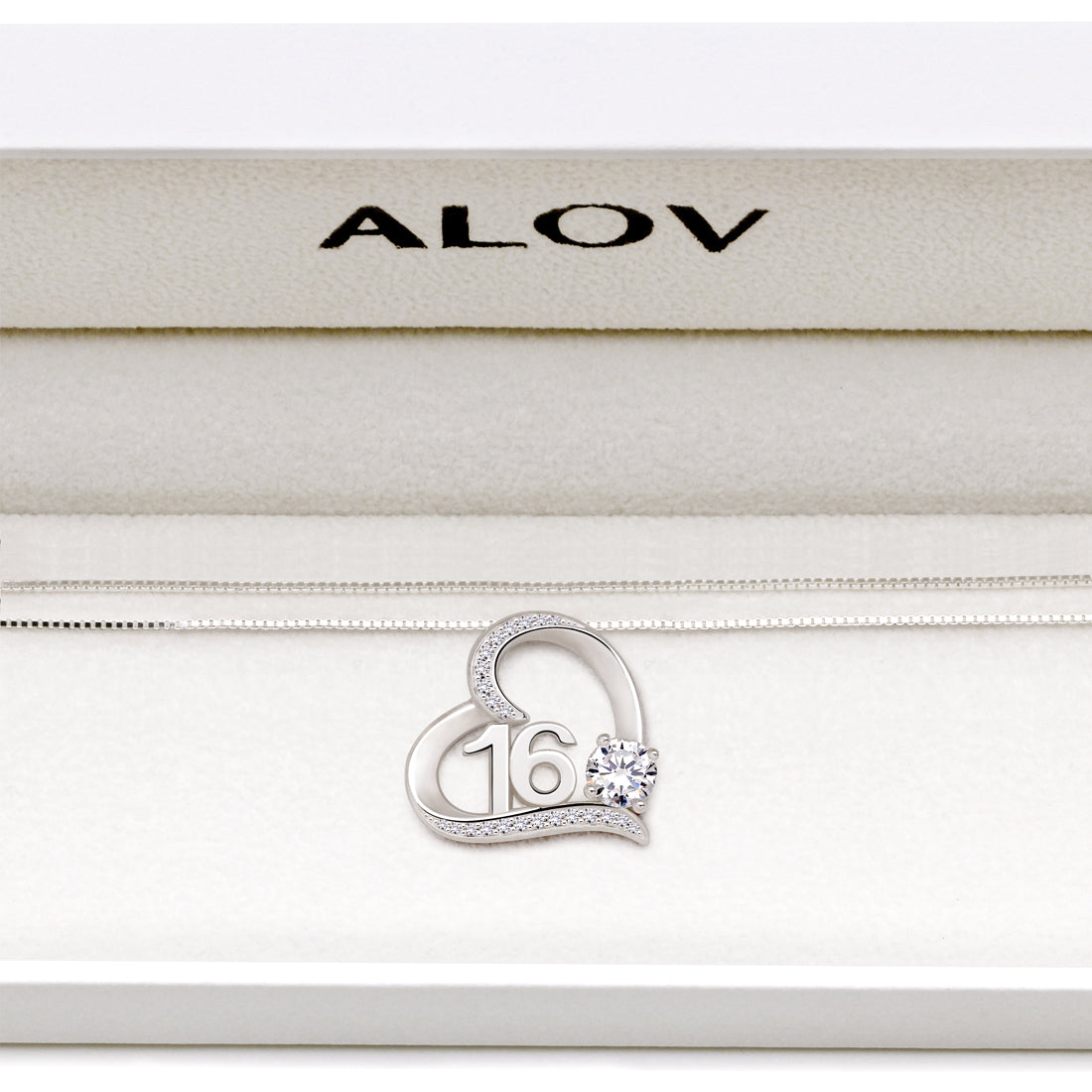 ALOV Jewelry Halskette mit Anhänger aus Sterlingsilber zum 16. Geburtstag, Sweet 16 Sixteen, mit Zirkonia
