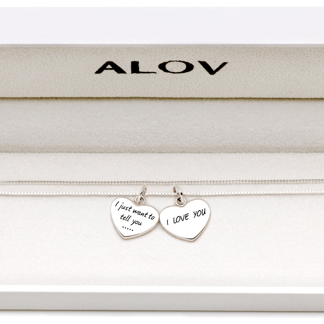 Alov Sterling Silver I just want to tell you... I love you Double Hearts Necklace, 45cm