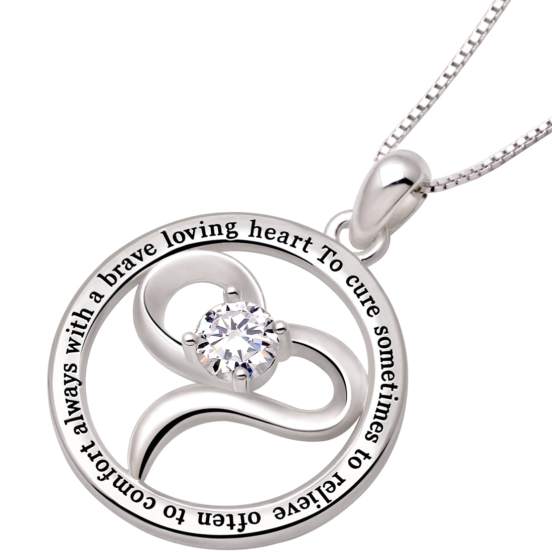 ALOV Jewelry Sterling Silver Doctor Necklace To cure sometimes to relieve often to comfort always with a brave loving heart Cubic Zirconia Pendant Necklace