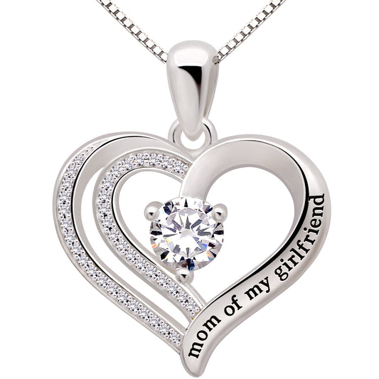 ALOV Jewelry Sterling Silver Mom of My Girlfriend Love Heart Cubic Zirconia Pendant Necklace