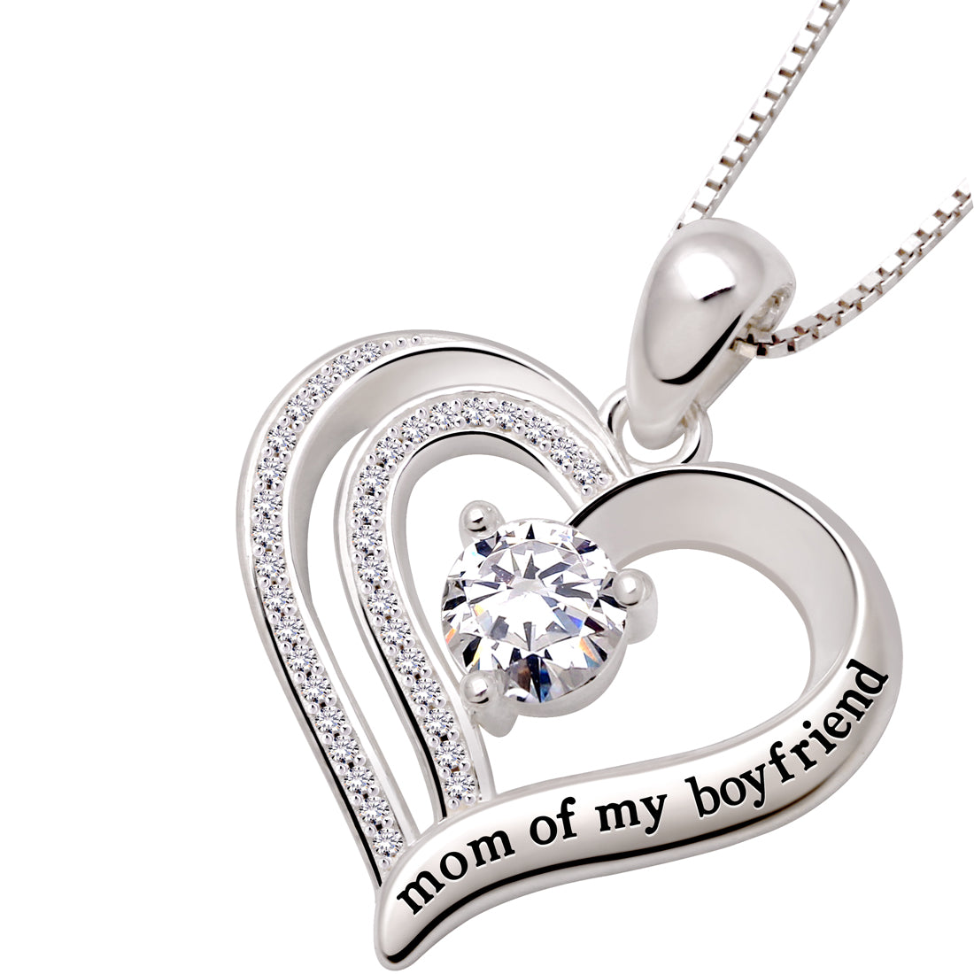 ALOV Jewelry Sterling Silver Mom of My Boyfriend Love Heart Cubic Zirconia Pendant Necklace