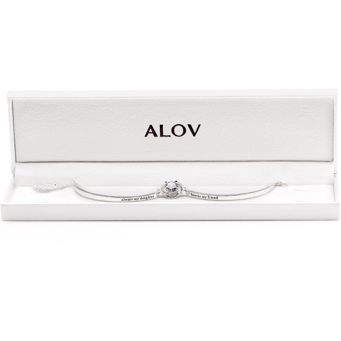 ALOV Jewelry Sterling Silver "always my daughter forever my friend" Cubic Zirconia Bracelet
