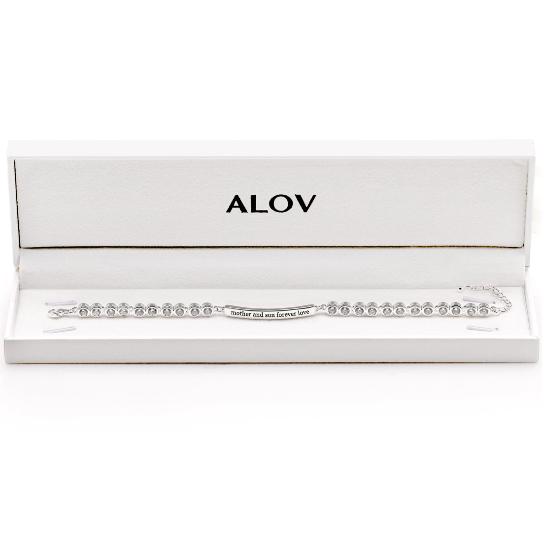 ALOV Jewelry Sterling Silver "mother and son forever love" Cubic Zirconia Bracelet