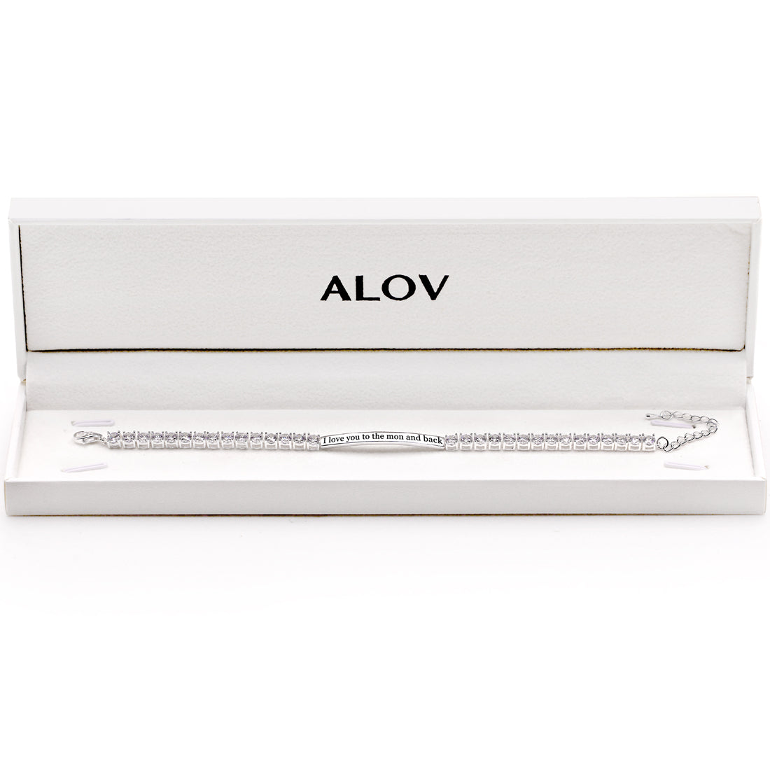 ALOV Jewelry Tennisarmband aus Sterlingsilber mit der Aufschrift „I love you to the moon and back“, 4 mm, Zirkonia
