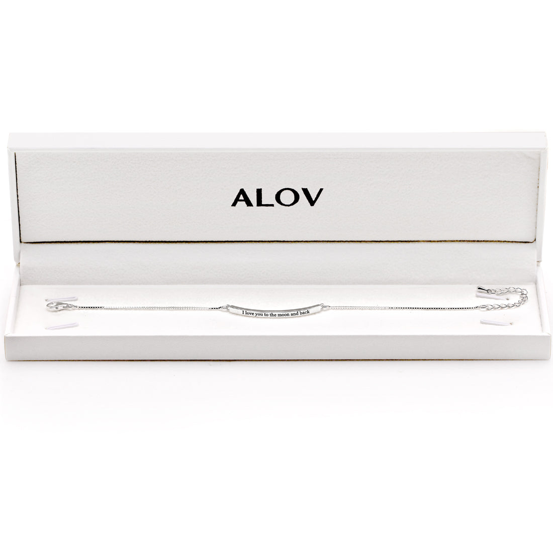 ALOV Jewelry Kettenarmband aus Sterlingsilber mit der Aufschrift „I love you to the Moon and back“.