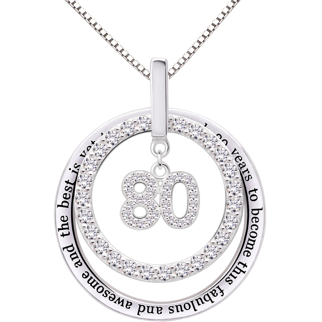 ALOV Jewelry Sterling Silver 80th Birthday It Took 80 Years to Become This Fabulous and Awesome and the Best is Yet to Come Cubic Zirconia Pendant Necklace