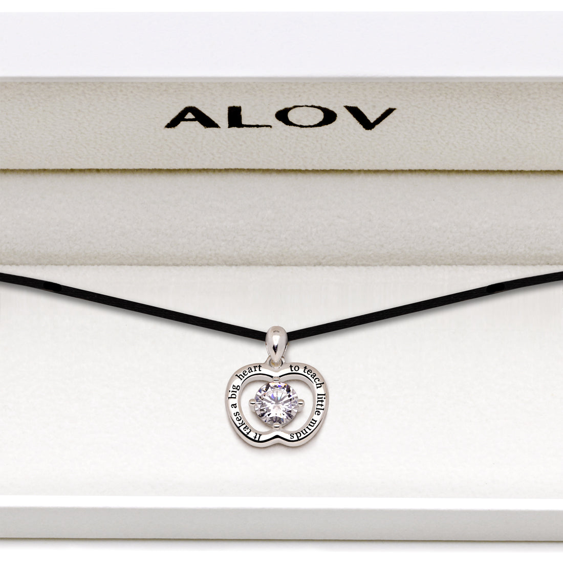 ALOV Jewelry Sterling Silver "It takes a big heart to teach little minds" Cubic Zirconia Apple Pendant Necklace for Teacher