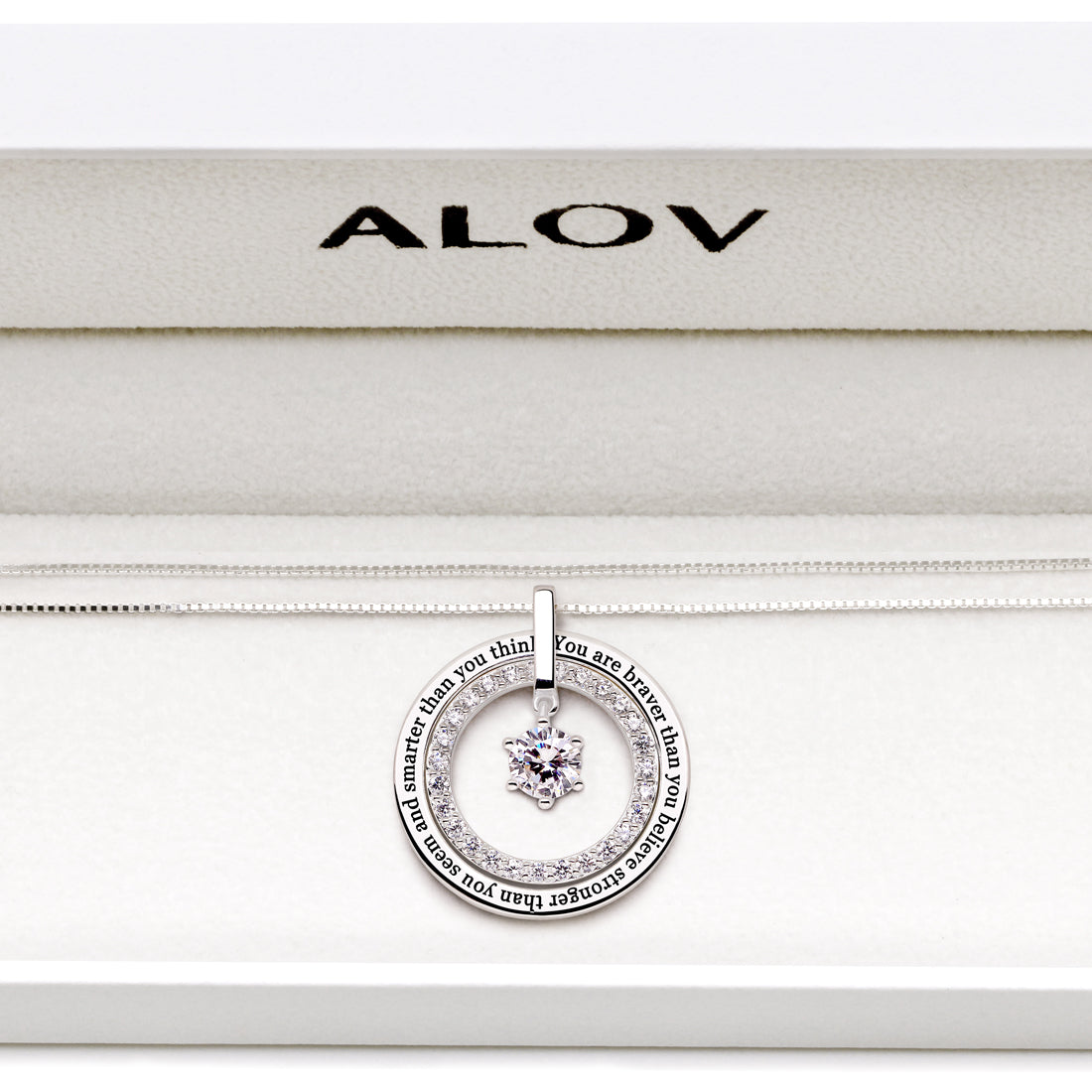 ALOV Jewelry Sterling Silver "You are braver than you believe stronger than you seem and smarter than you think" Cubic Zirconia Pendant Necklace