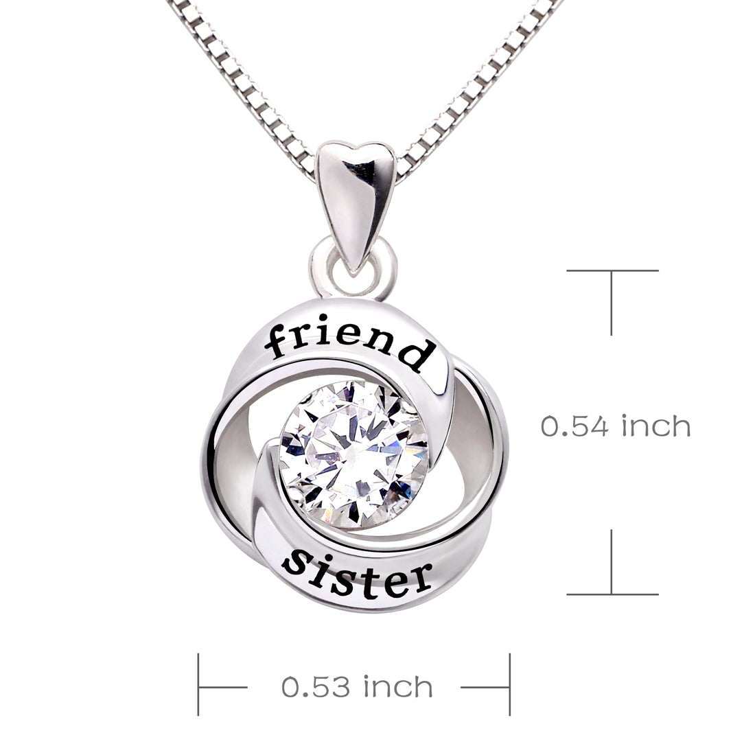 ALOV Jewelry Sterling Silver friend and sister Love Heart Cubic Zirconia Pendant Necklace