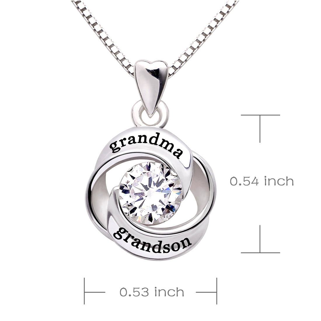 ALOV Jewelry Sterling Silver grandma and grandson Love Heart Cubic Zirconia Pendant Necklace