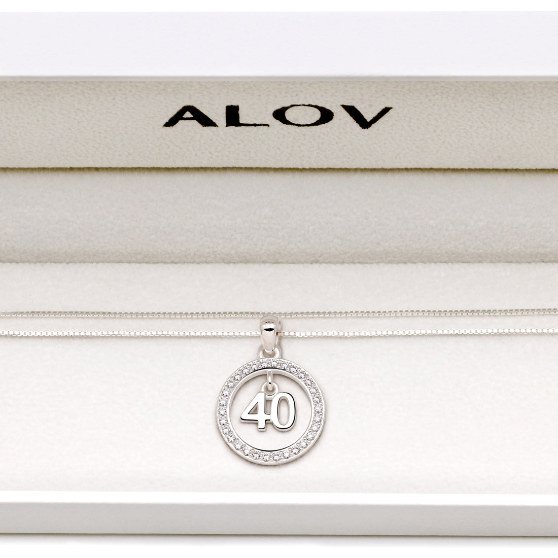 ALOV Jewelry Sterling Silver 40th Birthday Anniversary Lucky Number 40 Cubic Zirconia Pendant Necklace