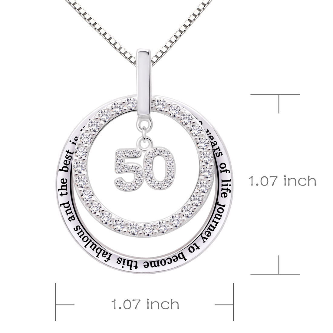 ALOV Jewelry Sterling Silver 50th Birthday It Took 50 Years of Life Journey to Become This Fabulous and the Best is Yet to Come Cubic Zirconia Pendant Necklace