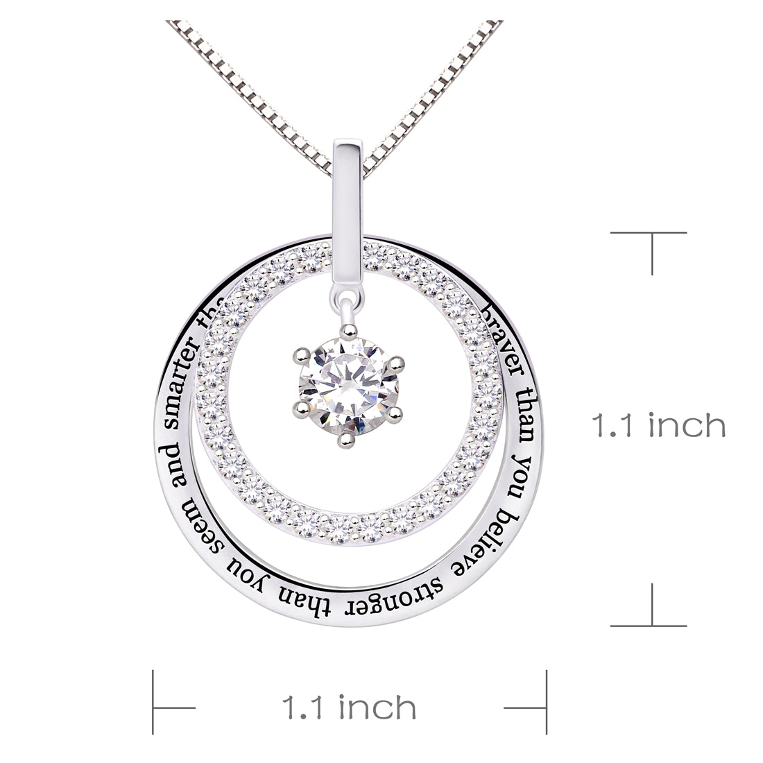 ALOV Jewelry Sterling Silver "You are braver than you believe stronger than you seem and smarter than you think" Cubic Zirconia Pendant Necklace