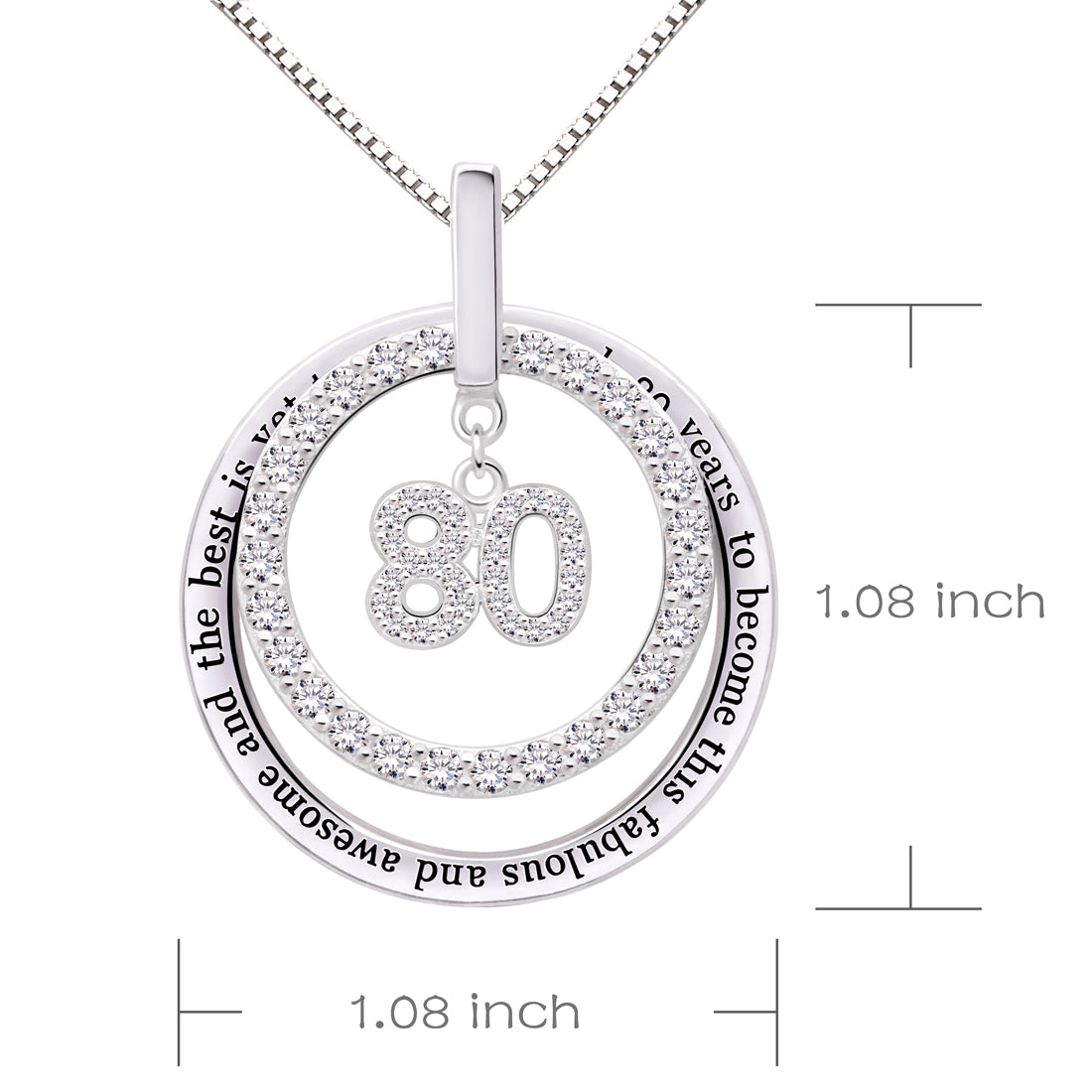 ALOV Jewelry Sterling Silver 80th Birthday It Took 80 Years to Become This Fabulous and Awesome and the Best is Yet to Come Cubic Zirconia Pendant Necklace
