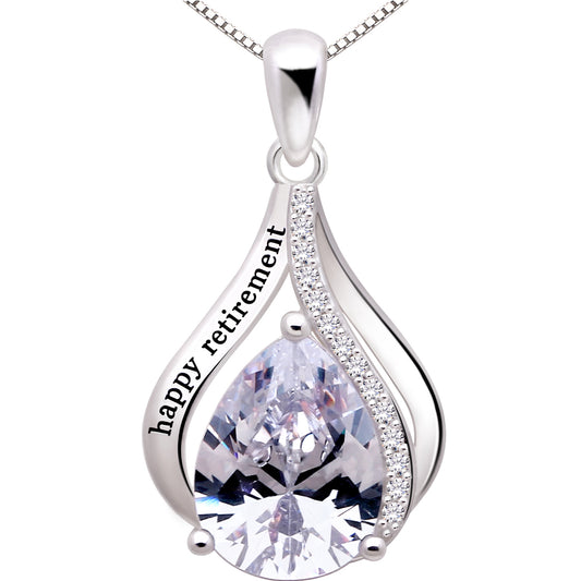 ALOV Jewelry Halskette mit Anhänger „Happy Retirement“ aus Sterlingsilber mit Zirkonia