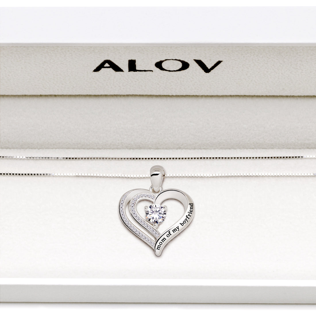 ALOV Jewelry Sterling Silver Mom of My Boyfriend Love Heart Cubic Zirconia Pendant Necklace