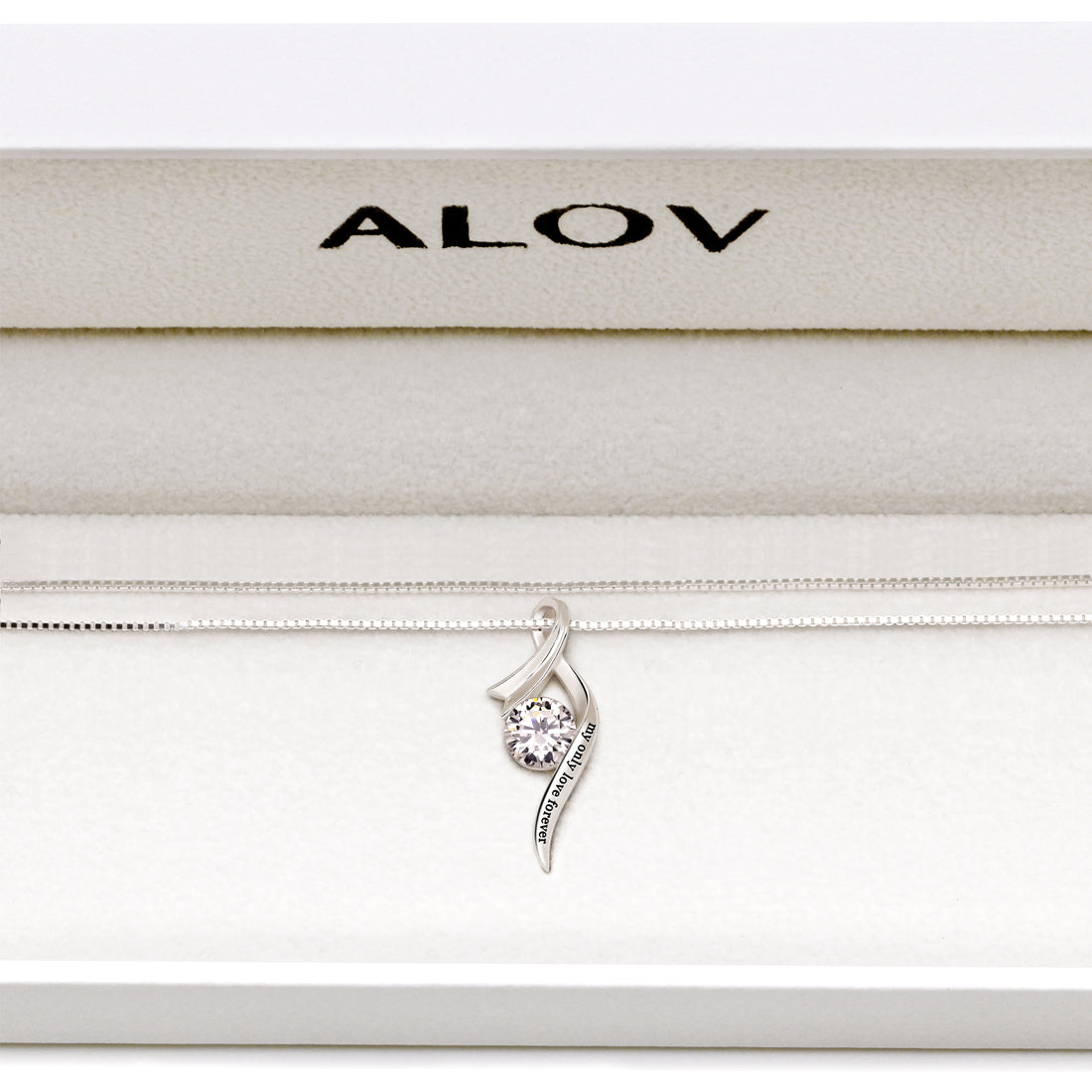ALOV Jewelry Sterling Silver "my only love forever" Cubic Zirconia Pendant Necklace