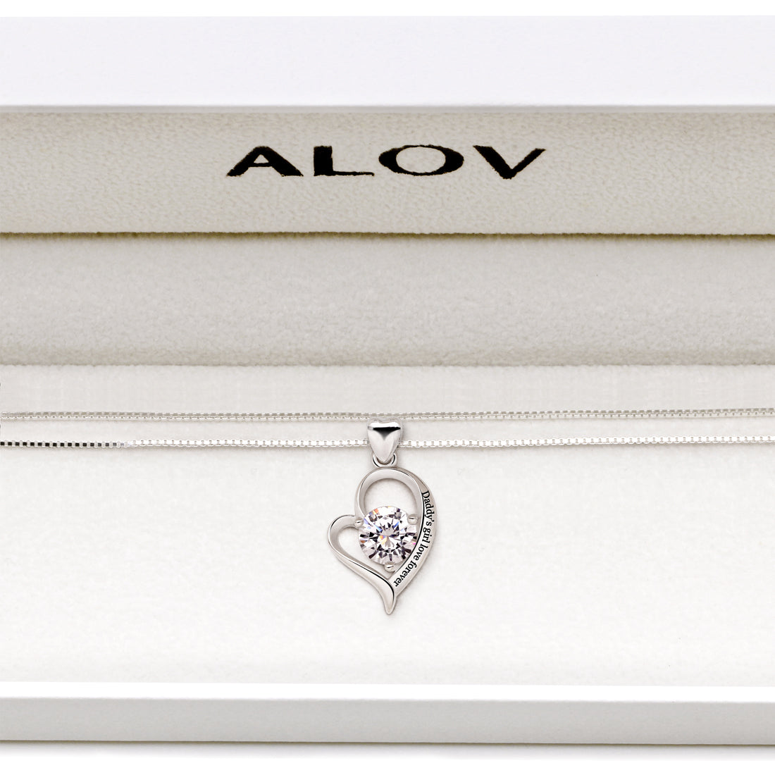 ALOV Jewelry Sterling Silver "Daddy's girl love forever" Love Heart Cubic Zirconia Pendant Necklace