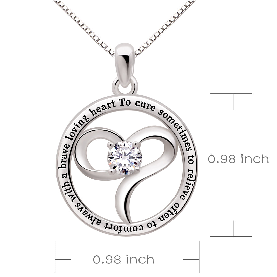 ALOV Jewelry Sterling Silver Doctor Necklace To cure sometimes to relieve often to comfort always with a brave loving heart Cubic Zirconia Pendant Necklace