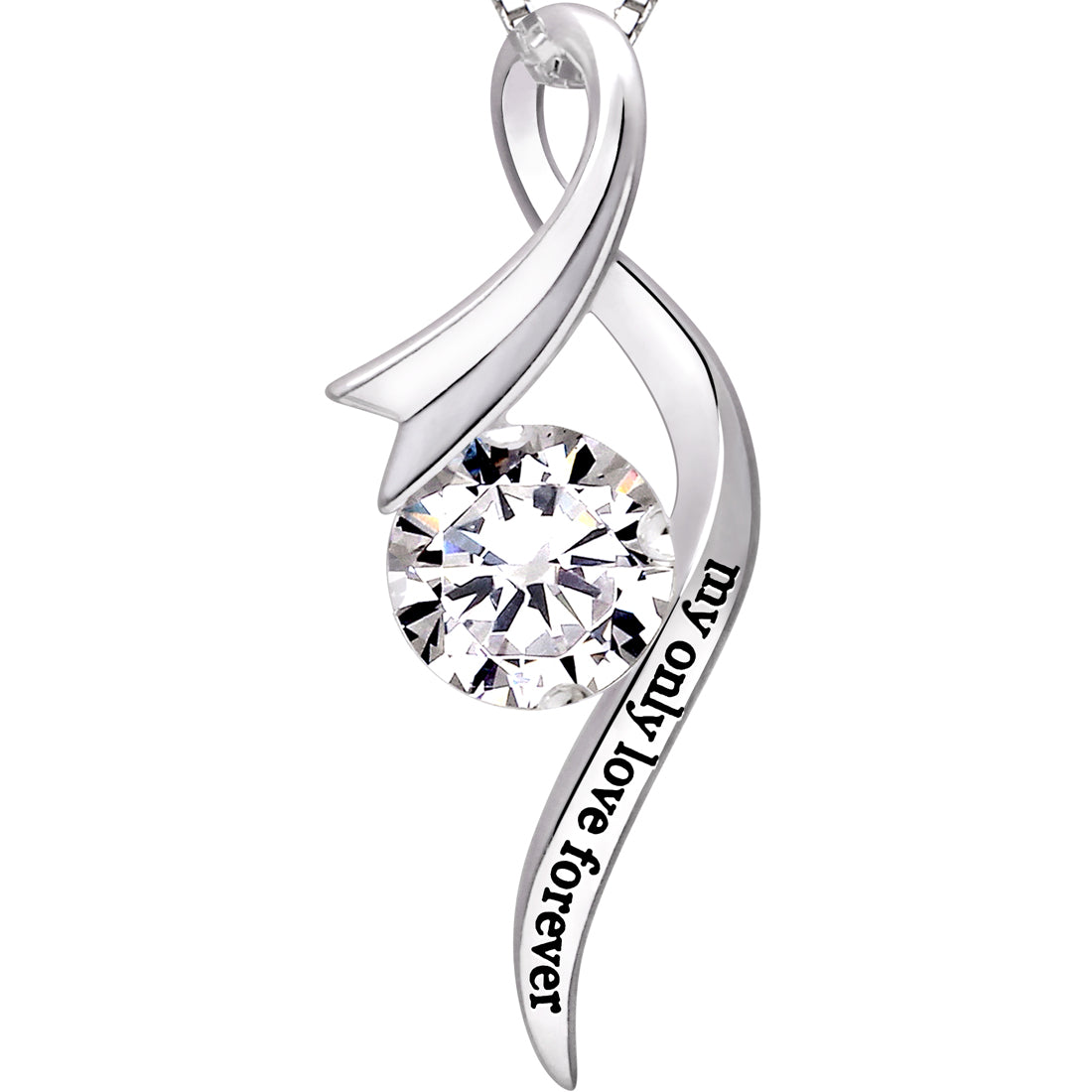 ALOV Jewelry Sterling Silver "my only love forever" Cubic Zirconia Pendant Necklace