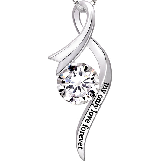 ALOV Jewelry Sterling Silver "my only love forever" Cubic Zirconia Pendant Necklace