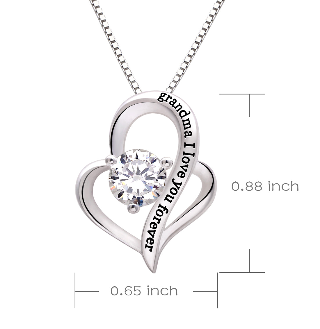 ALOV Jewelry Sterling Silver "grandma I love you forever" Love Heart Cubic Zirconia Pendant Necklace