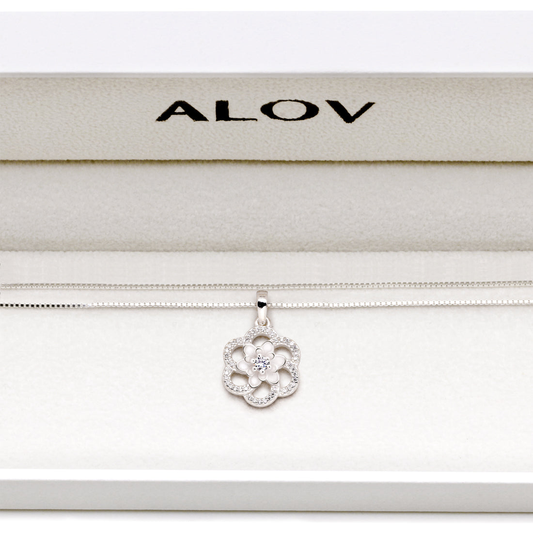 ALOV Jewelry Halskette mit Anhänger aus Sterlingsilber, Liebe, Frieden, Glück, Zirkonia