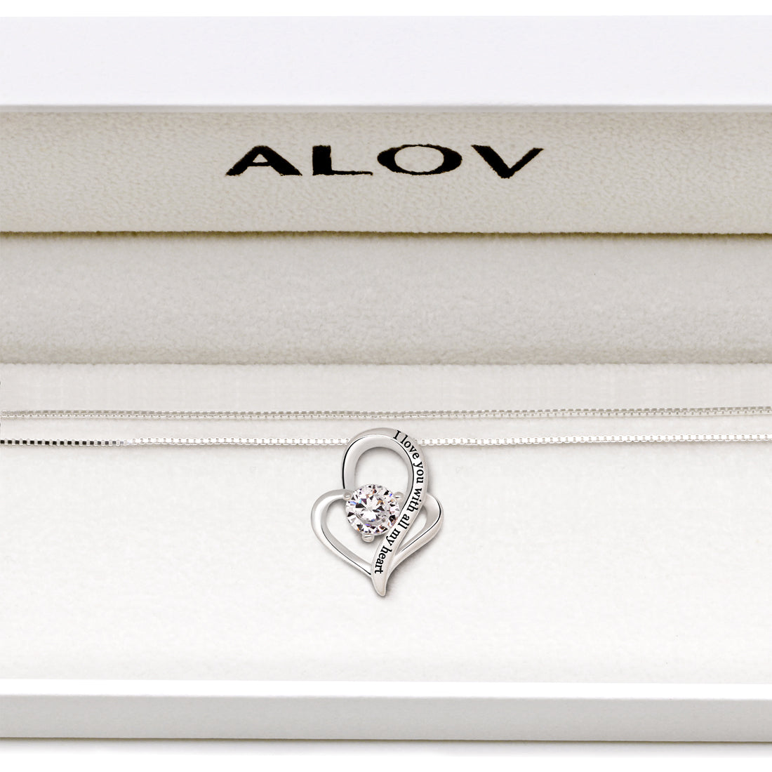 ALOV Jewelry Halskette aus Sterlingsilber mit der Aufschrift „Ich liebe dich von ganzem Herzen“.