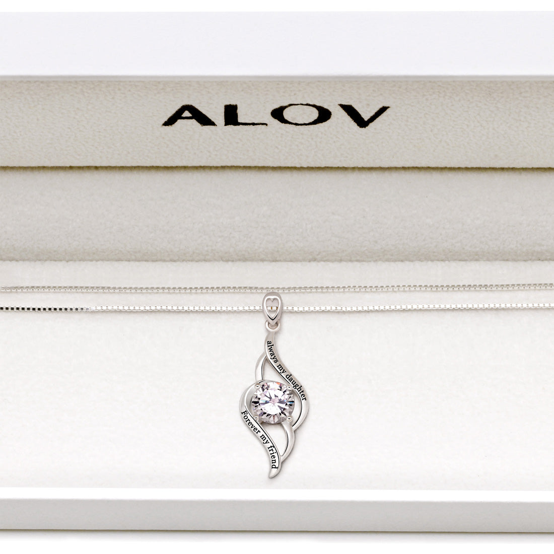 "always my daughter forever my friend" ALOV Jewelry Silver Cubic Zirconia Love Pendant Necklace