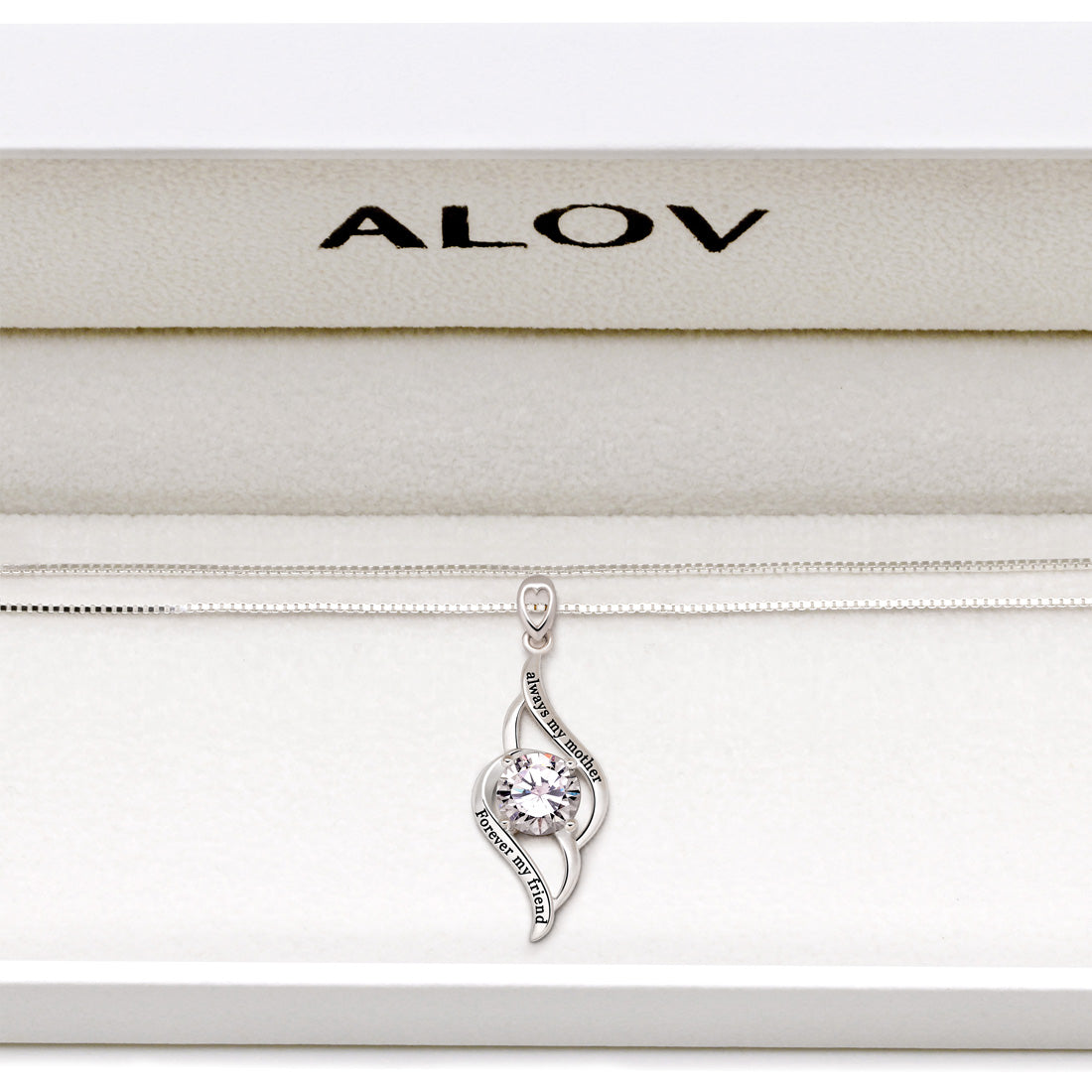 ALOV Jewelry Sterling Silver "always my mother Forever my friend" Love Cubic Zirconia Pendant Necklace