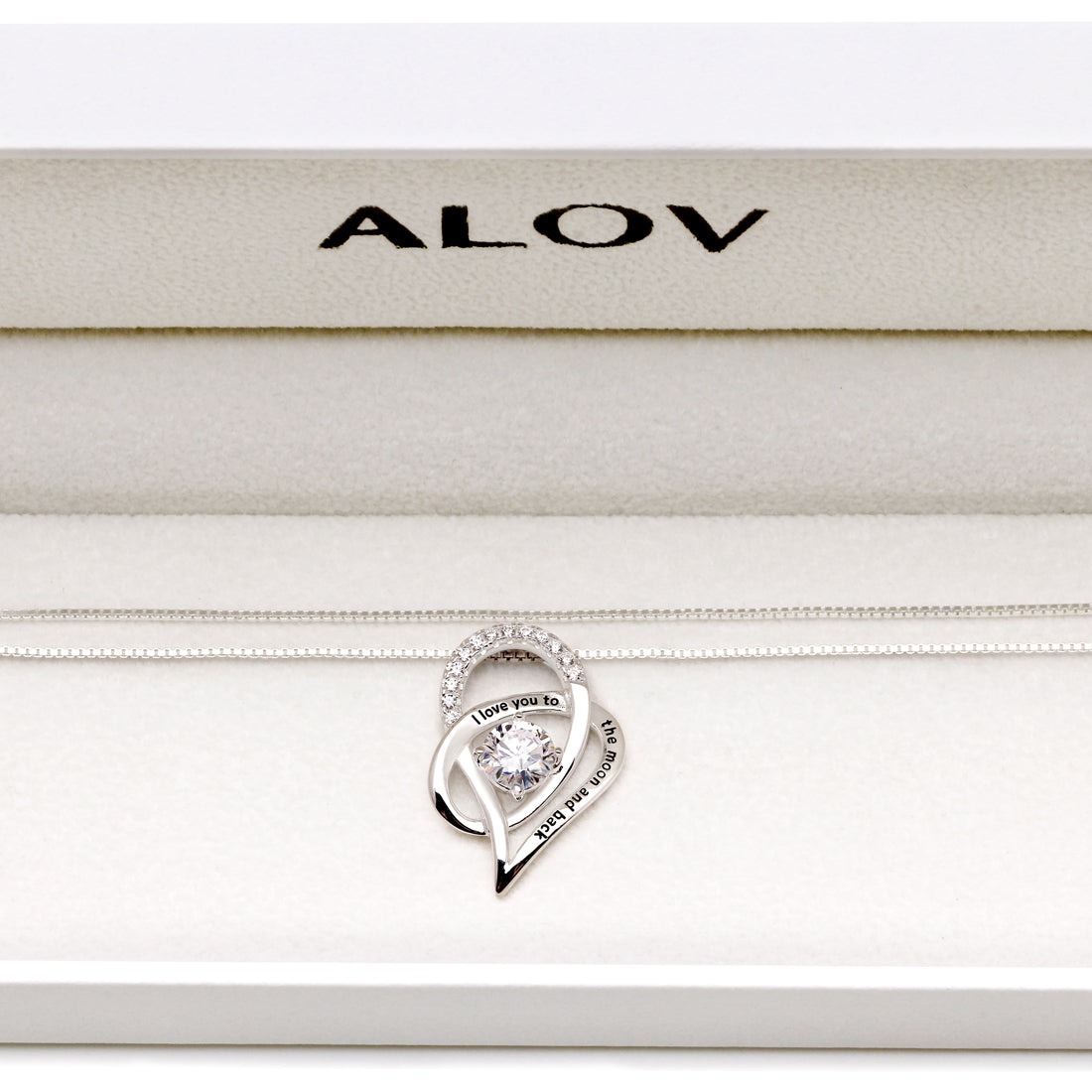 ALOV Jewelry Sterling Silver I Love You To The Moon and Back Love Heart Cubic Zirconia Pendant Necklace