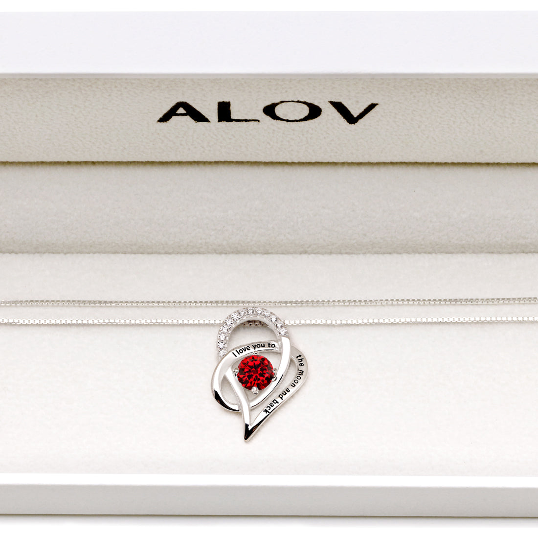 ALOV Jewelry Sterling Silver Birth Month "I Love You To The Moon and Back" Love Heart Cubic Zirconia Pendant Necklace