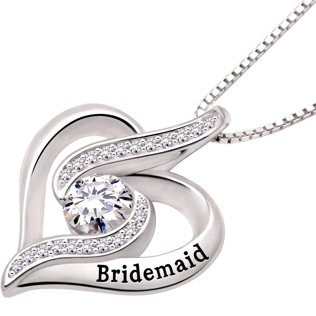 ALOV Jewelry Sterling Silver Bridemaid Cubic Zirconia Pendant Necklace