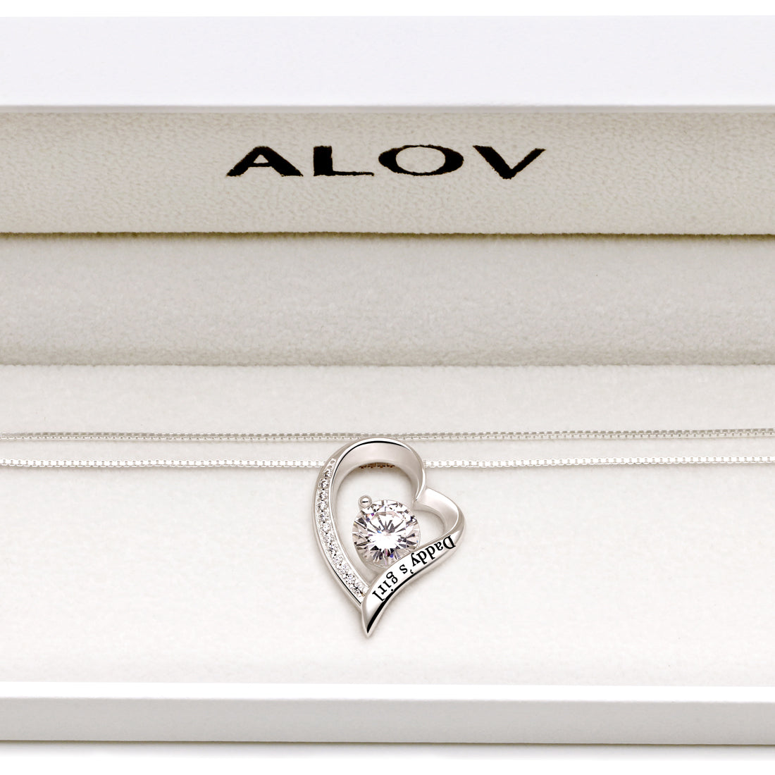 ALOV Jewelry Sterling Silver "Daddy's girl" Love Heart Cubic Zirconia Pendant Necklace