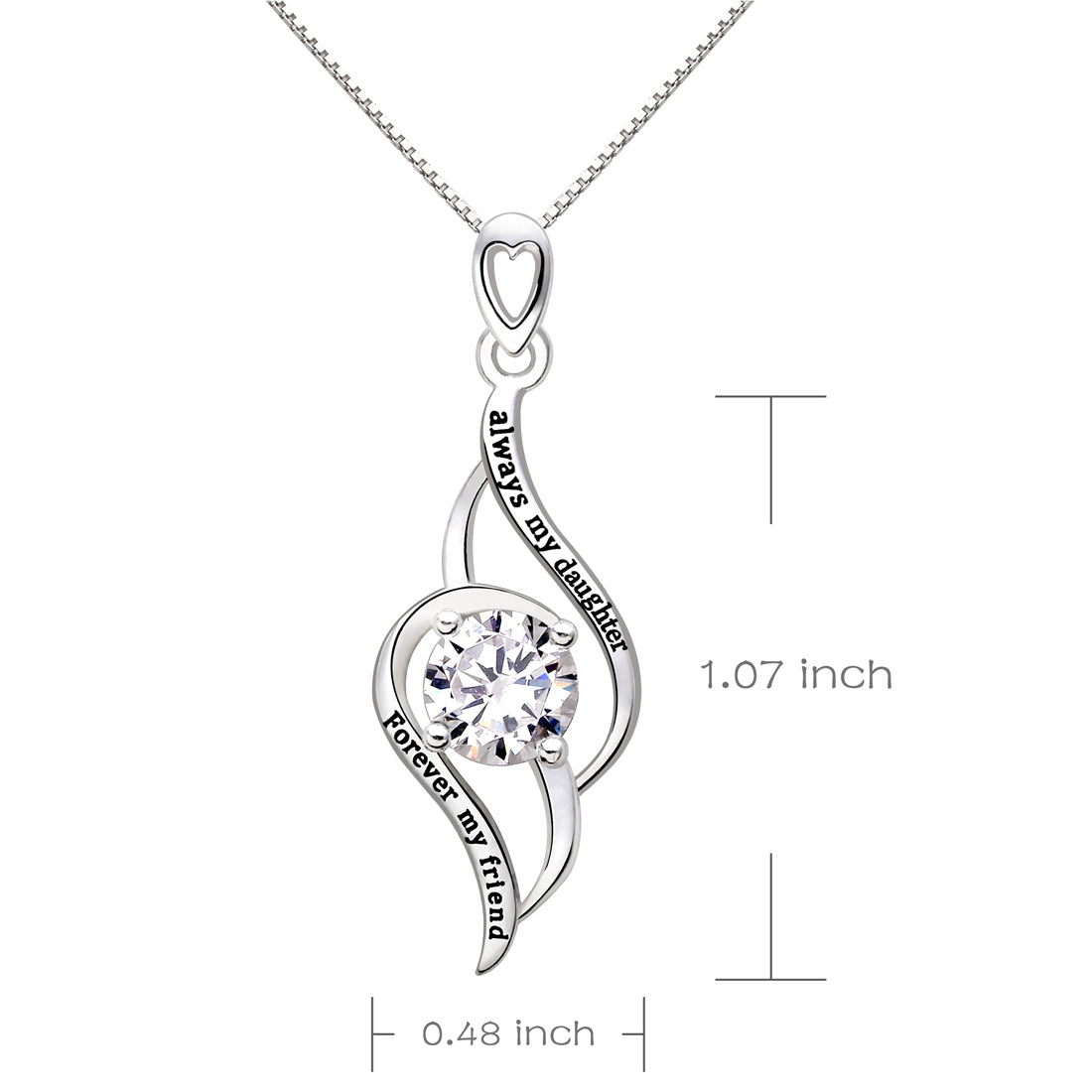 "always my daughter forever my friend" ALOV Jewelry Silver Cubic Zirconia Love Pendant Necklace
