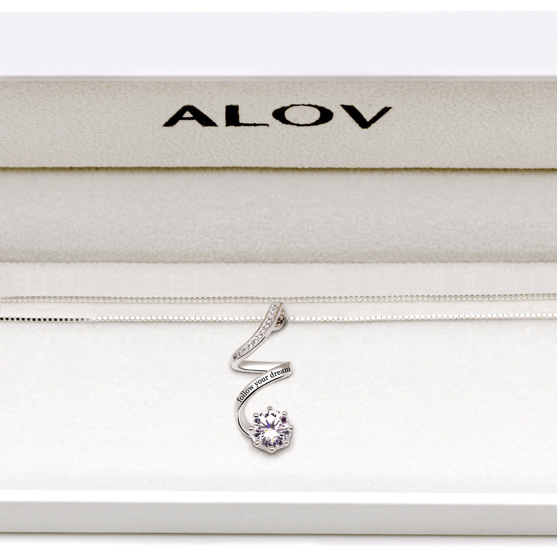 ALOV Jewelry Halskette mit Anhänger aus Sterlingsilber „Folge deinem Traum“ mit kubischem Zirkon