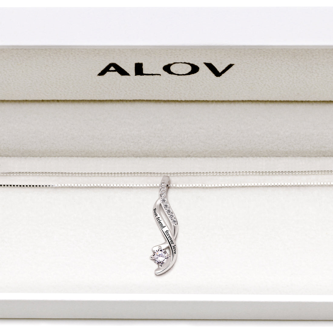 ALOV Jewelry Sterling Silver Best friend forever love Cubic Zirconia Pendant Necklace