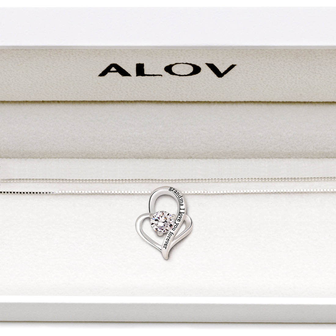 ALOV Jewelry Sterling Silver "grandma I love you forever" Love Heart Cubic Zirconia Pendant Necklace