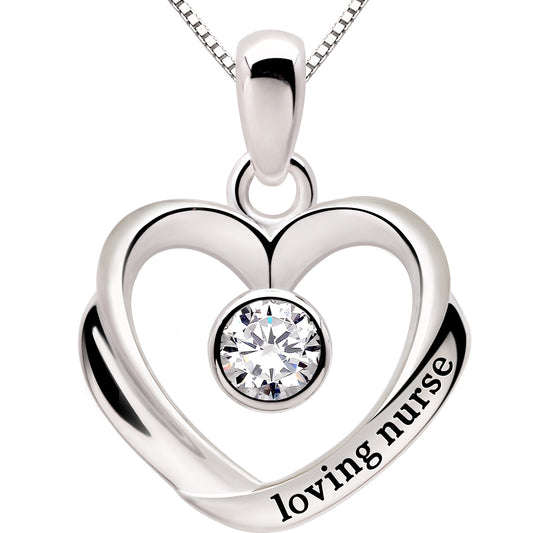 ALOV Jewelry Sterling Silver Nurse Cap Loving Nurse Cubic Zirconia Pendant Necklace