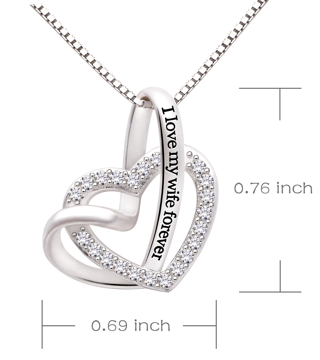 ALOV Jewelry Sterling Silver "I love my wife forever" Love Heart Cubic Zirconia Necklace