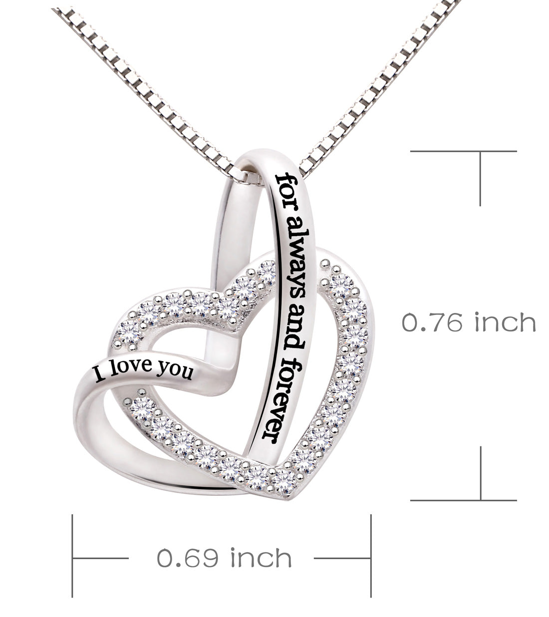 ALOV Jewelry Sterling Silver "I love you for always and forever" Love Heart Cubic Zirconia Necklace