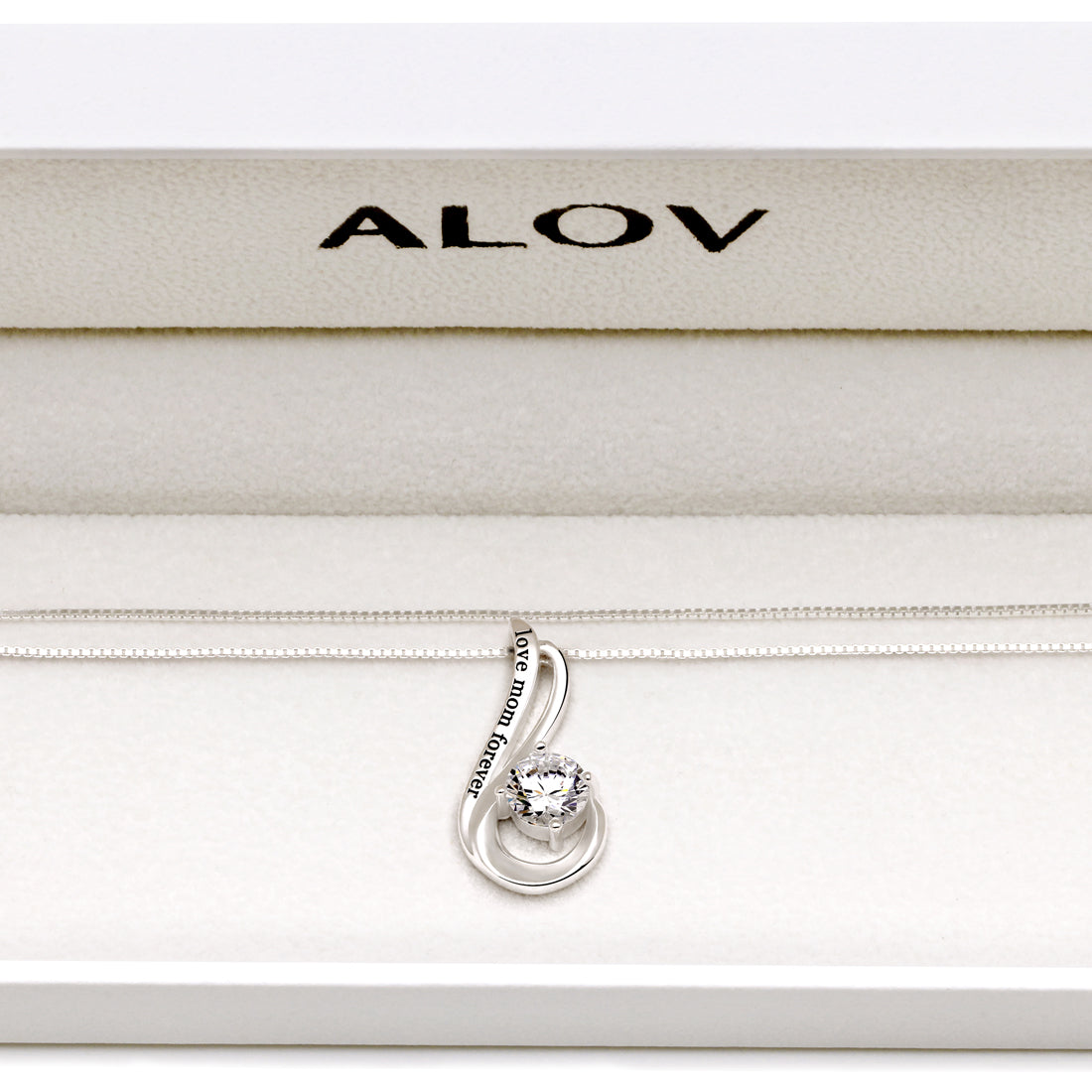 ALOV Jewelry Sterling Silver Angel Wing "love mom forever" Pendant Necklace