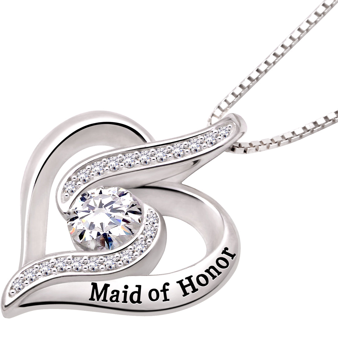 ALOV Jewelry Sterling Silver Maid of Honor Cubic Zirconia Pendant Necklace