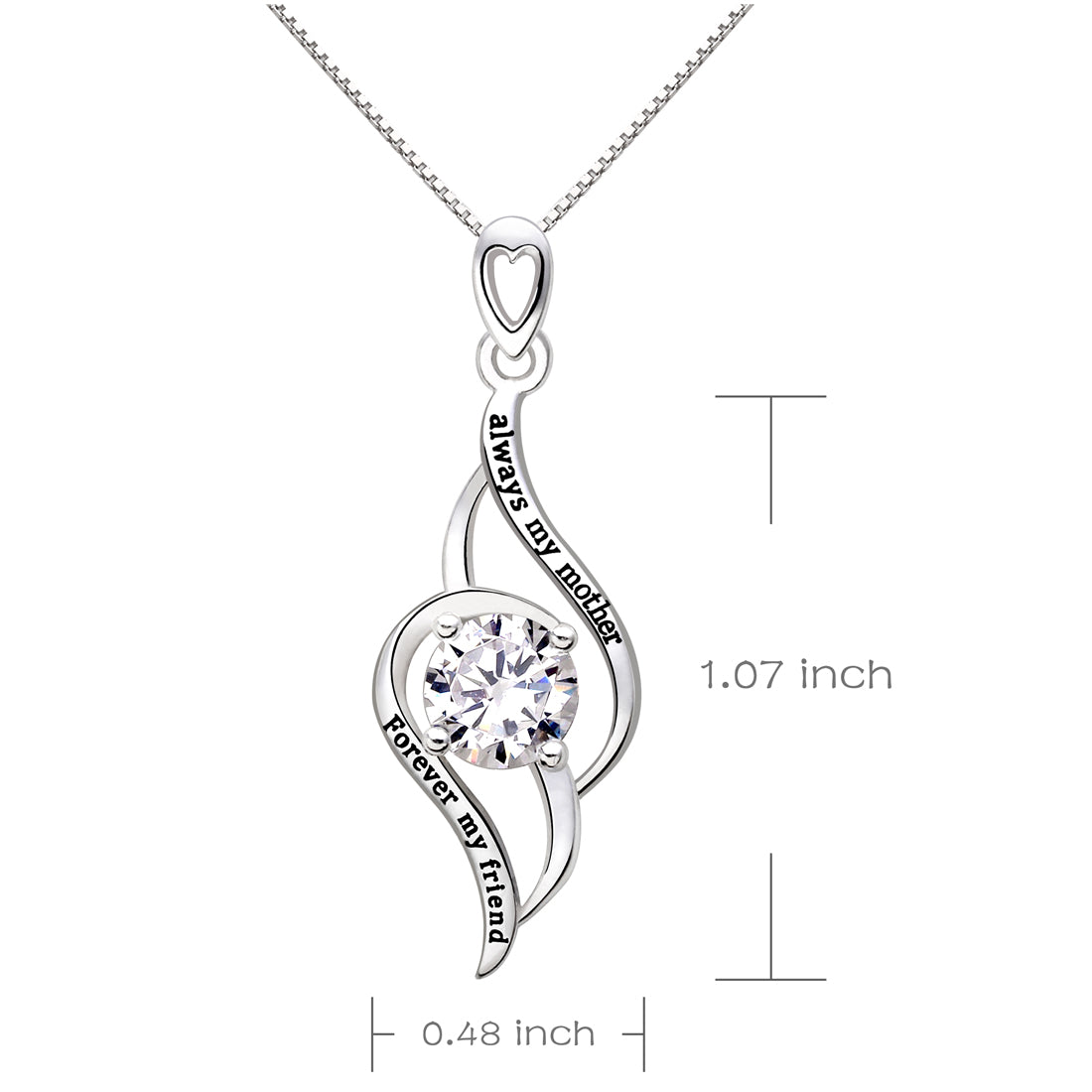 ALOV Jewelry Sterling Silver "always my mother Forever my friend" Love Cubic Zirconia Pendant Necklace