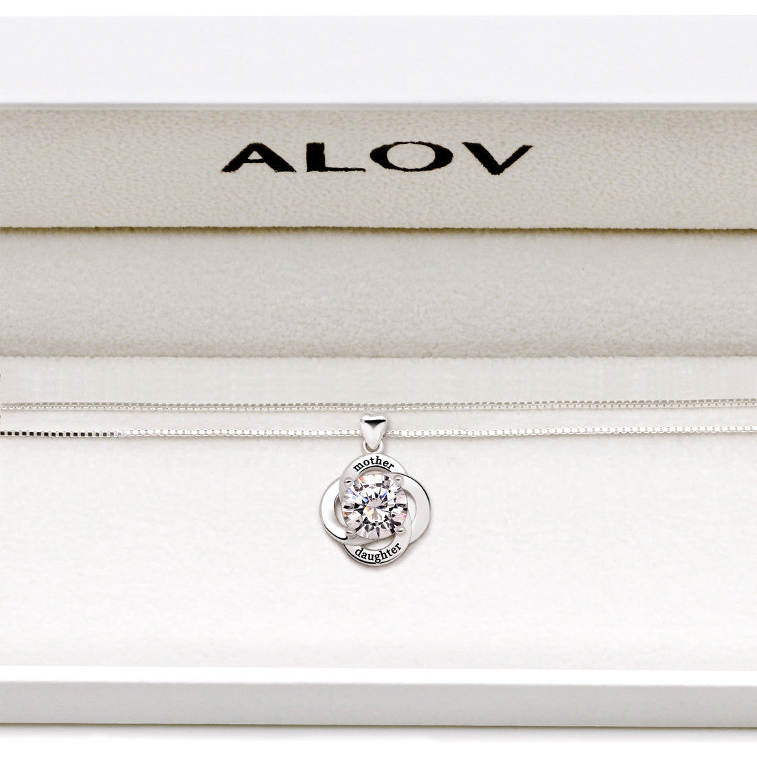 ALOV Jewelry Sterling Silver mother daughter Flower Cubic Zirconia Pendant Necklace