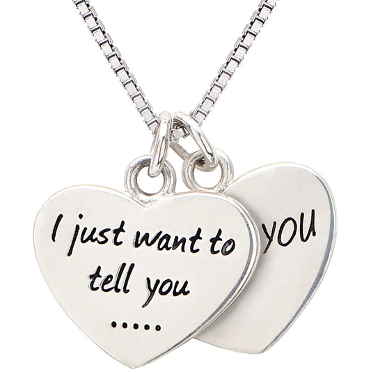 Alov Sterling Silver I just want to tell you... I love you Double Hearts Necklace, 45cm