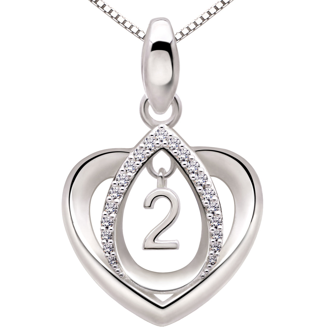 ALOV Jewelry Sterling Silver Lucky Number Anniversary Numeral Love Heart Cubic Zirconia Pendant Necklace