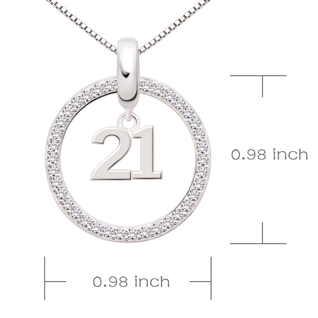ALOV Jewelry Sterling Silver 21th Birthday Number 21 Cubic Zirconia Pendant Necklace
